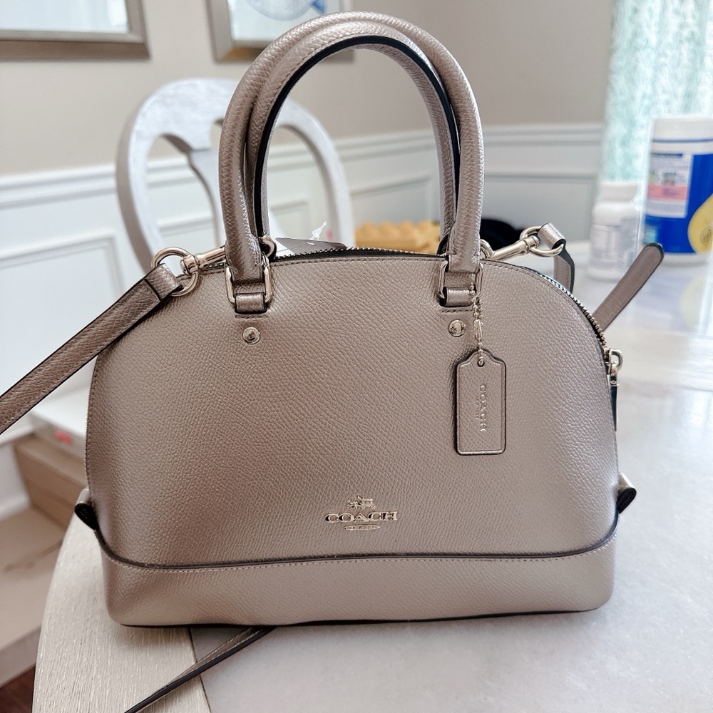 Coach SIERRA SATCHEL IN METALLIC CROSSGRAIN LEATHER/crossbody bag /NWT